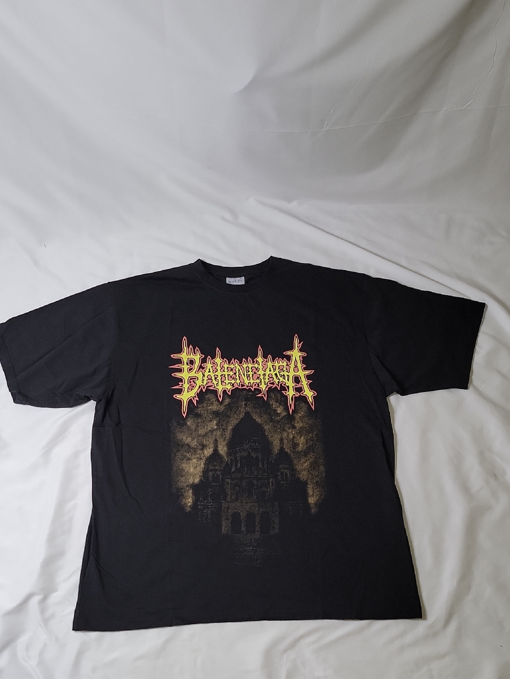 Balenciaga Black Tee with Yellow-Red Graphic Logo
